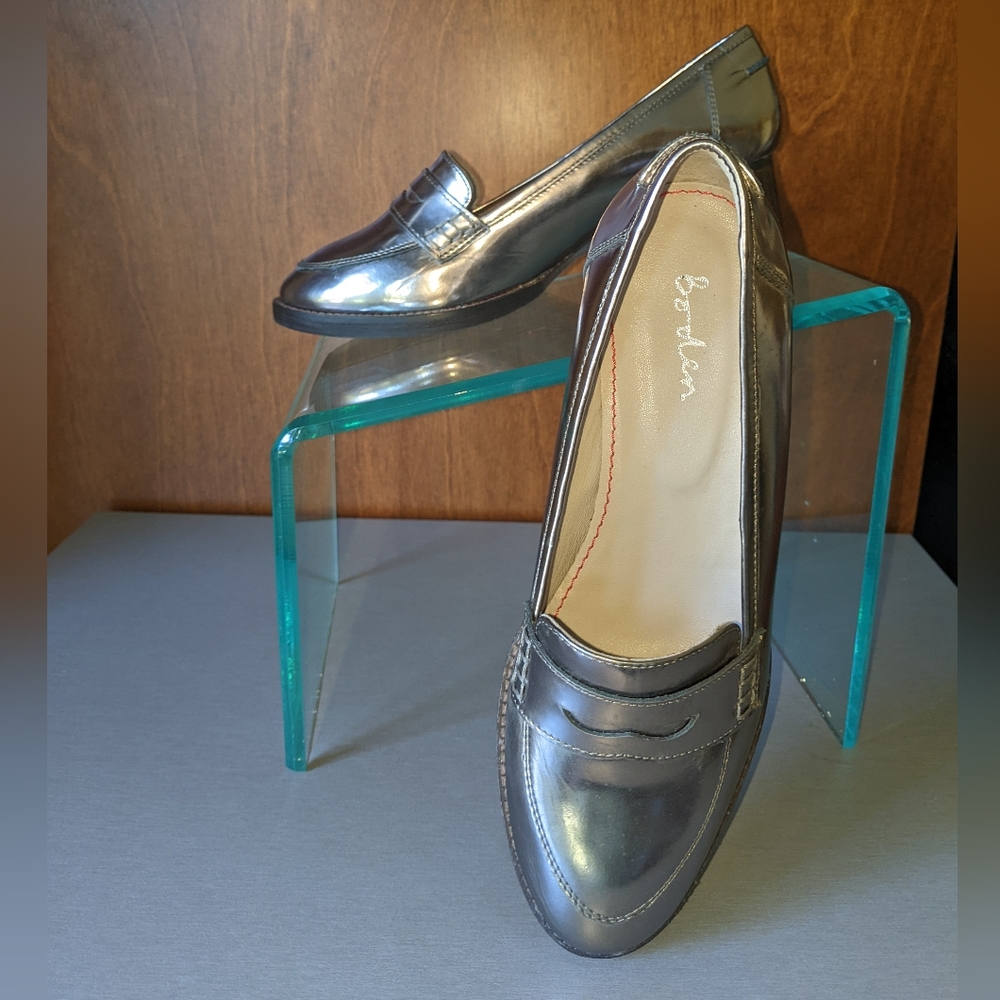 Boden Women's Size 38 Sz 7 Wooden Block Heel Metallic Penny Loafer
